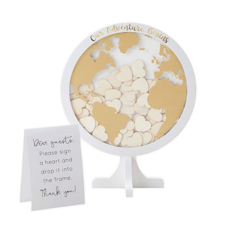 Kate Aspen Wedding Guest Book Alternative - Our Adventure Begins Globe Frame Keepsake (22101NA), Black - Image 1